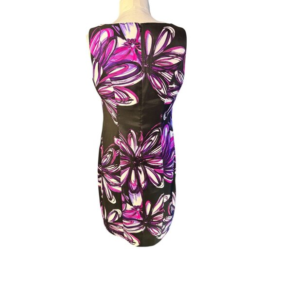 ALYX Petite 8P Sleeveless Floral Black & Purple Zipper Back Dress - Picture 3 of 9